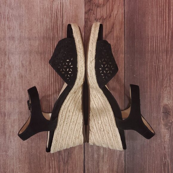 Vionic Ariel Womens Sz 7.5 Wide Black Suede Ankle Strap Wedge Espadrille Sandals - Picture 10 of 15